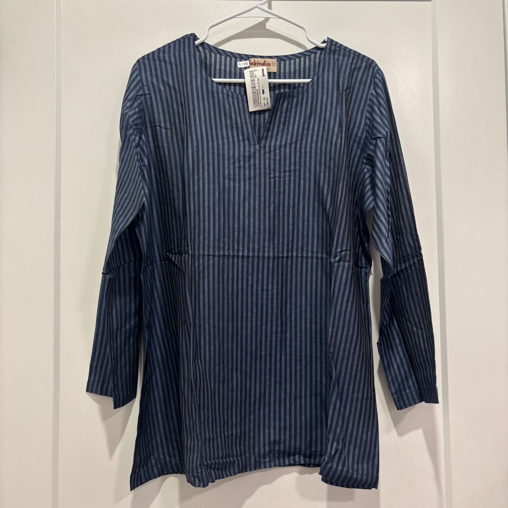 Fabindia Blue Striped Silk Cotton Short Kurta Tunic Top XXL NEW